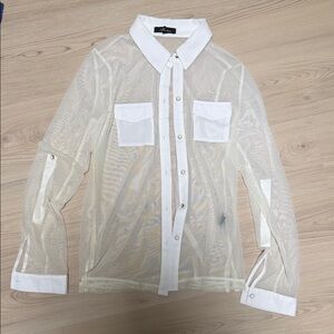 Monteau Sheer White Button-Up Shirt / Blouse